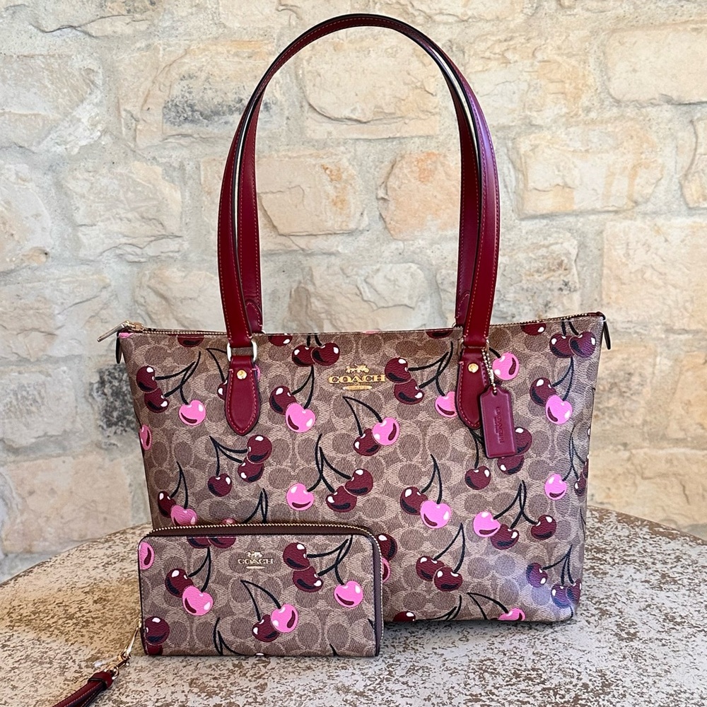 Coach Cherry Print Tote and Wallet Set